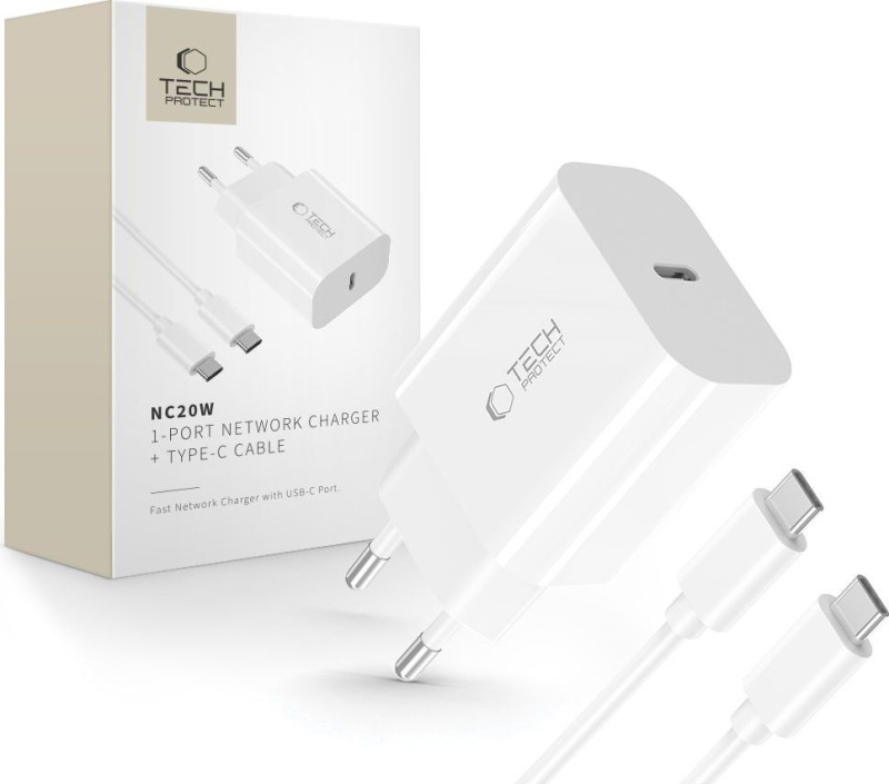 Tech-Protect USB-C nabíječka do sítě - Tech-Protect, NC20W + USB-C kabel