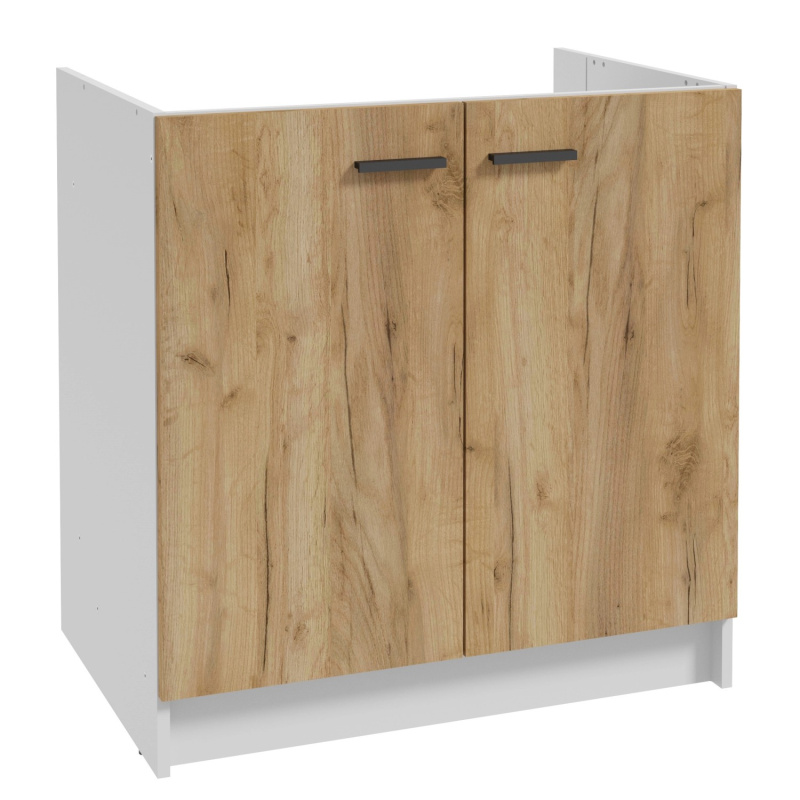 Deftrans Dřezová kuchyňská skříňka Gold 2D, zlatý dub/bílá, 80 x 82,5 x 46 cm