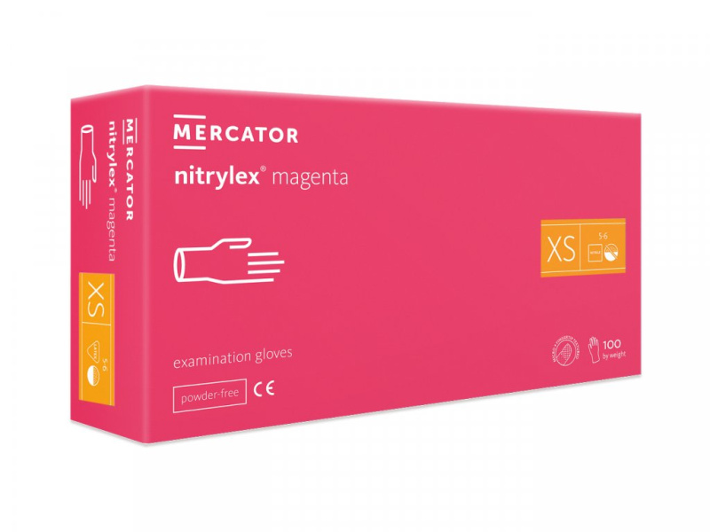 Mercator Medical Nitrilové rukavice Mercator NITRYLEX magenta, nepudr., 100 ks Velikost: XS