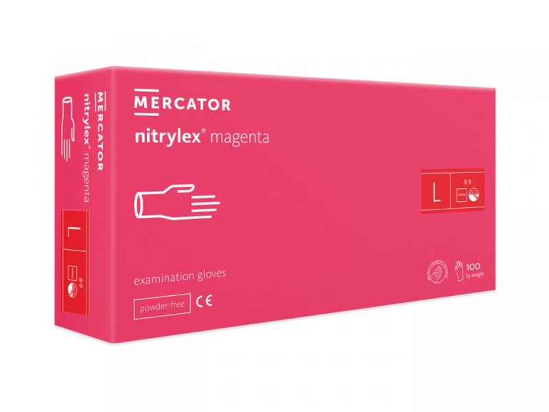 Mercator Medical Nitrilové rukavice Mercator NITRYLEX magenta, nepudr., 100 ks Velikost: L