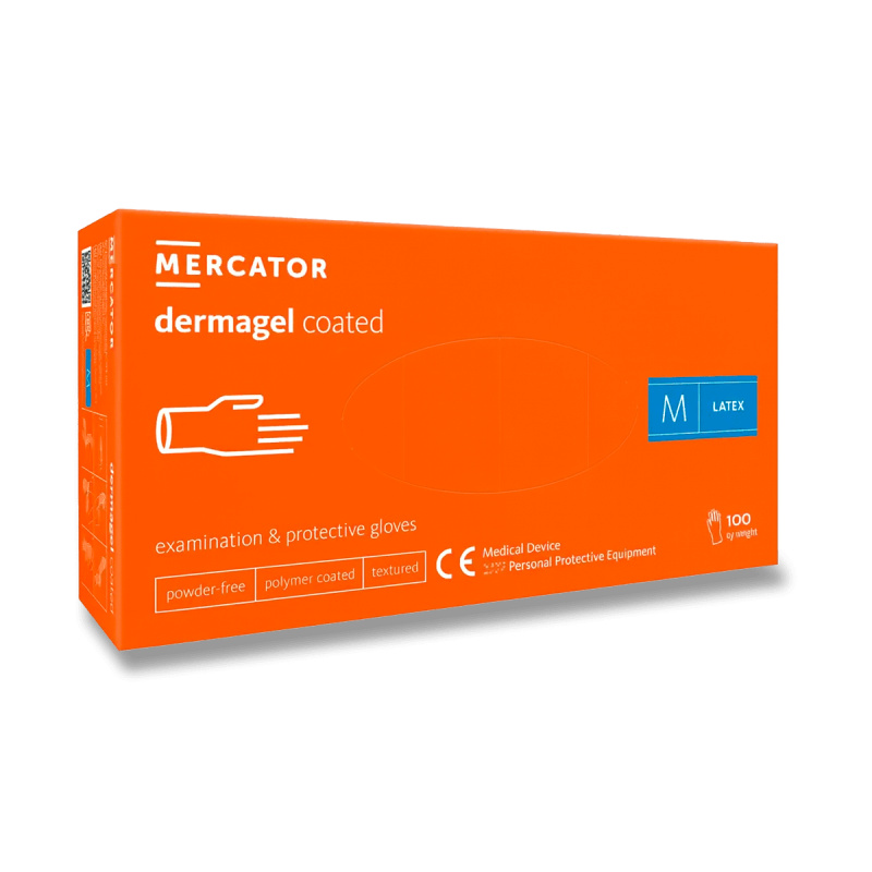 Mercator Dermagel Coated - jednorázové latexové rukavice - velikost M, 100 ks