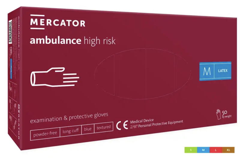 Mercator Medical Latexové rukavice Mercator Ambulance High risk, nepudr., modré, 50 ks Velikost: L