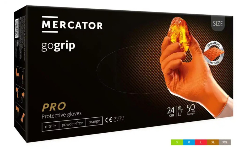 Mercator Nitrilové rukavice, extra pevné, odolné chemikáliím, oranžové, 4ks, různé velikosti Velikost: S