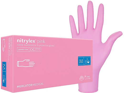 Rukavice nitril růžové bez pudru NITRILEX Pink "M" 100 ks Mercator