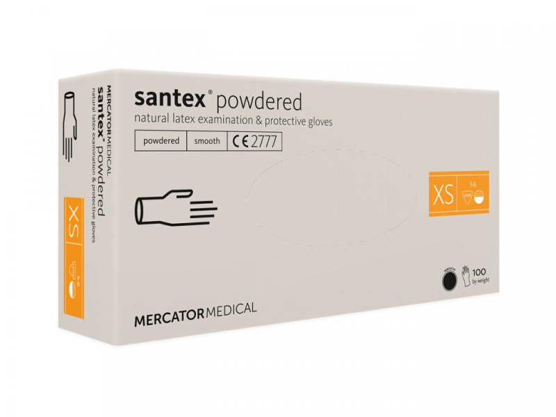Mercator Medical Latexové rukavice Mercator SANTEX pudrované (smooth), 100 ks Velikost: XS