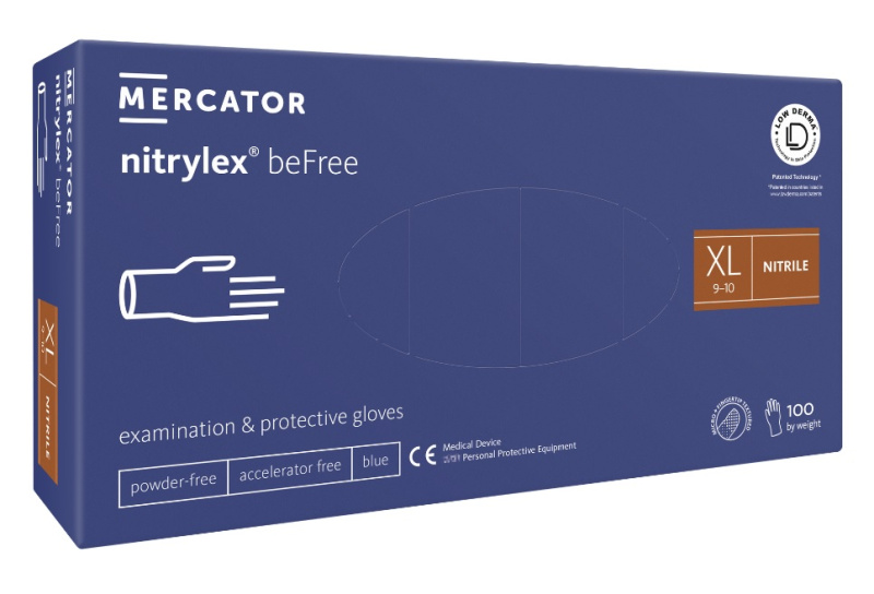 Mercator Medical Nitrilové rukavice Mercator NITRYLEX beFree, nepudr., modré,100ks Velikost: XL