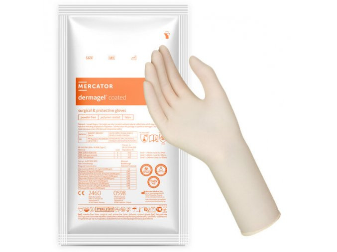 Mercator Medical Sterilní chirurgické latexové rukavice Mercator Dermagel Coated, 1 pár Velikosti v číslech: 8