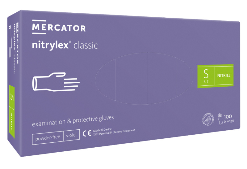 Mercator Medical Nitrilové rukavice Mercator NITRYLEX classic, fialové, nepudr., 100 ks Velikost: S
