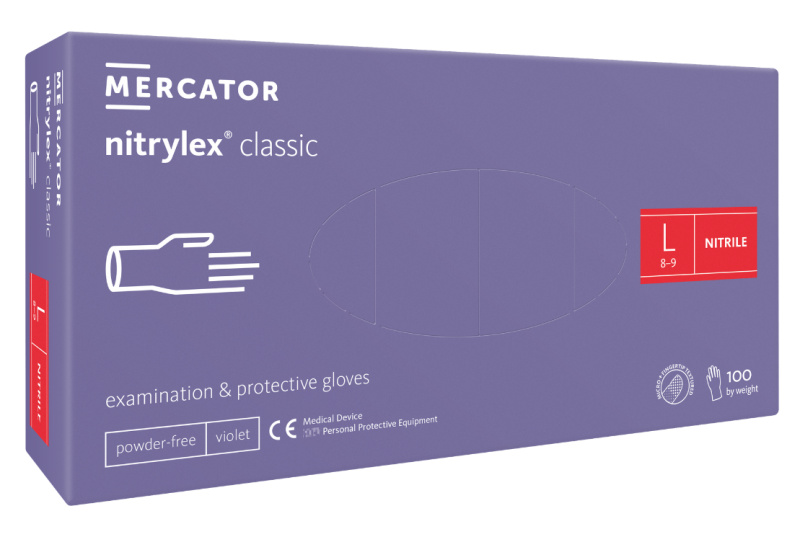 Mercator Medical Nitrilové rukavice Mercator NITRYLEX classic, fialové, nepudr., 100 ks Velikost: L