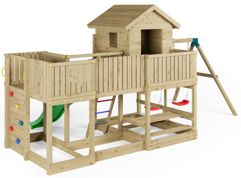 Fungoo dřevěné zahradní hřiště Longstepper se dvěma houpačkami a skluzavkou