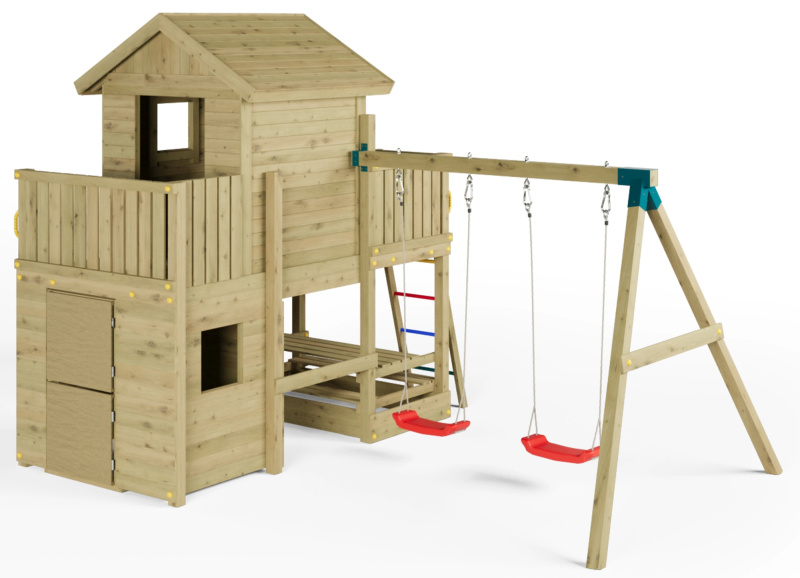 Dřevěné zahradní hřiště FUNGOO Multifort KDI se skluzavkou a lezeckou stěnou