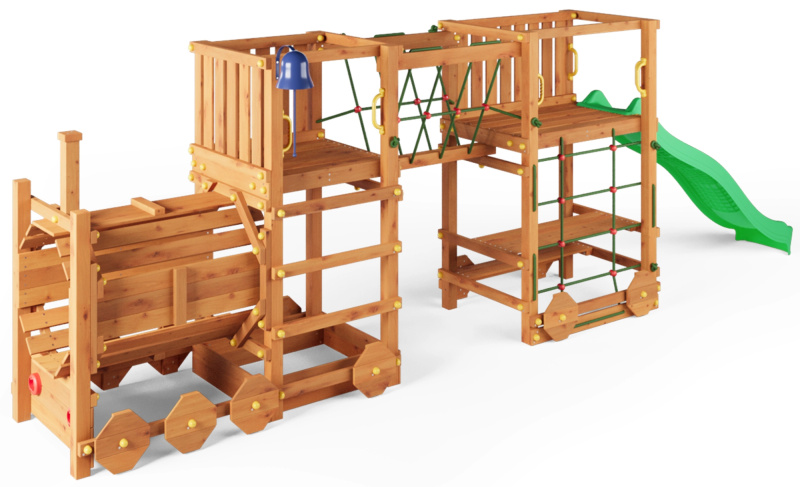 Dřevěné zahradní hřiště FUNGOO Loco Express s vlakem a skluzavkou