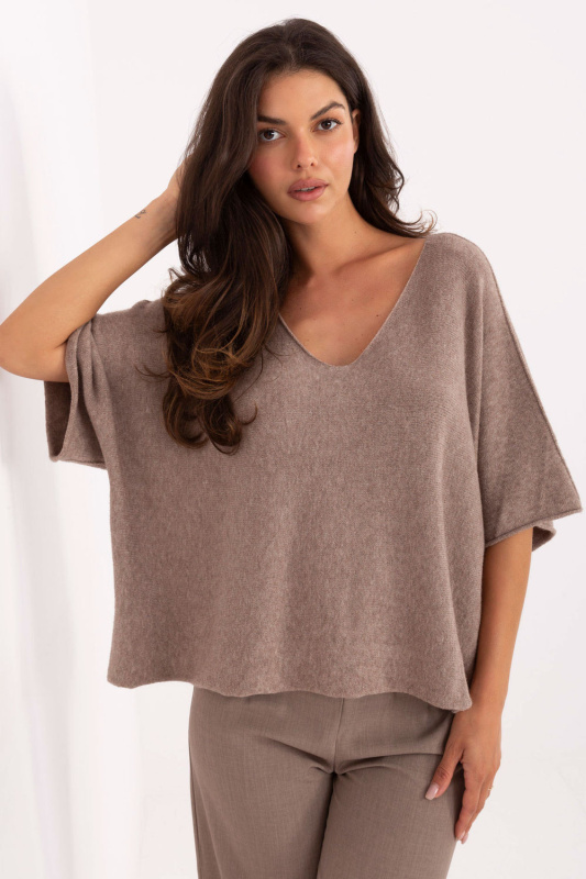 ITALY MODA Svetr-IT-SW-2202.52 Barva: Béžová - tmavě, Velikost: UNI