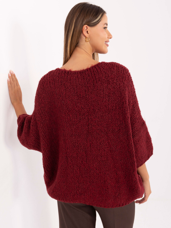 ITALY MODA Dámský svetr IT-SW-7703.70 s výstřihem do V Barva: Bordó, Velikost: UNI