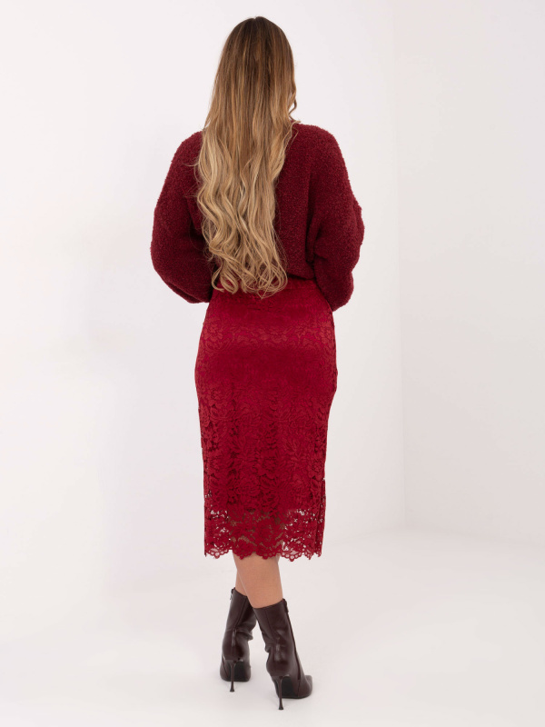 Bordová pouzdrová sukně s krajkou