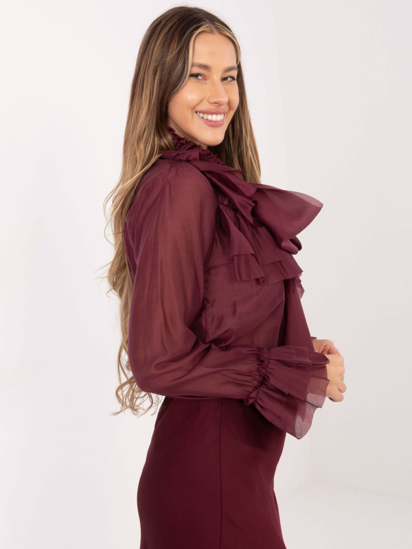 Bordová šifonová halenka s volány