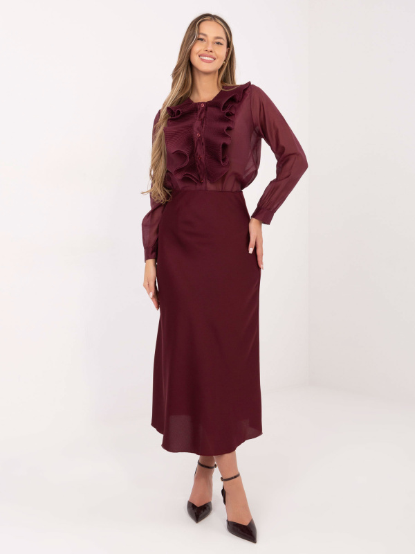 Bordová vzorovaná halenka s volány