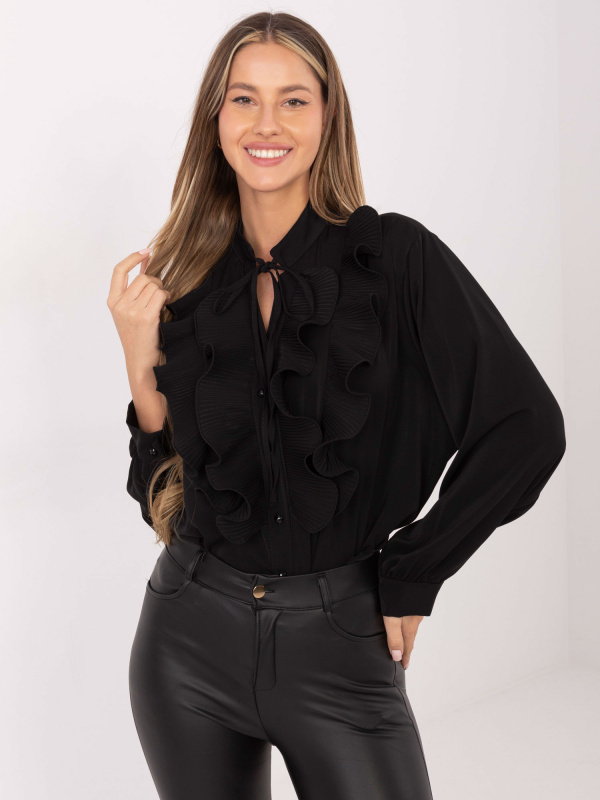 Černá vzorovaná halenka s volány