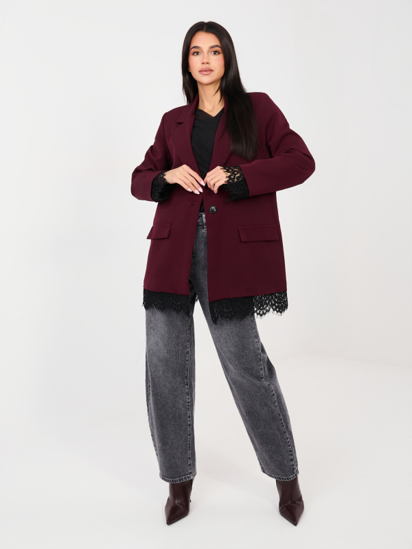 Bordové sako s krajkovým lemem