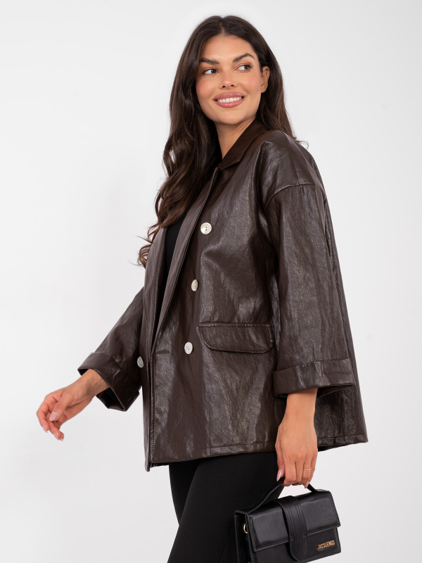 Dámský kožený blazer tmavě hnědý