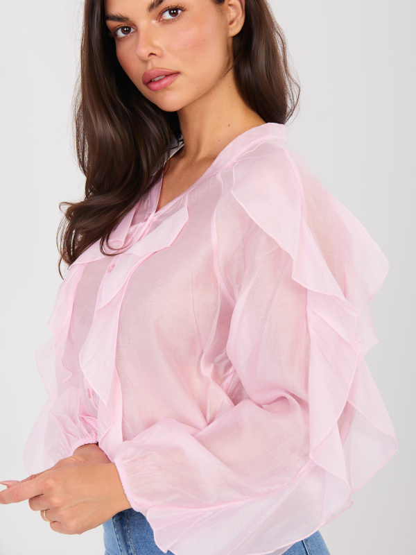 Růžová šifonová halenka s volány