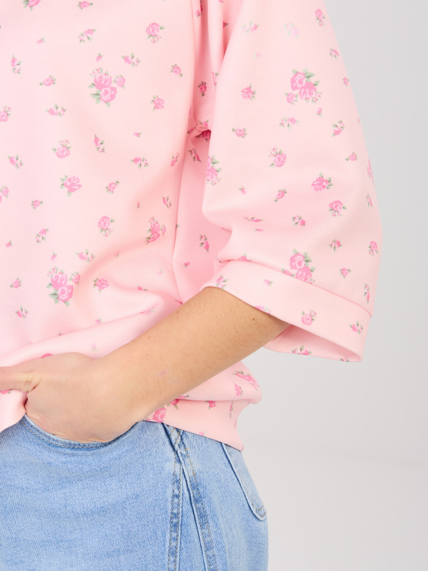 Pastelová růžová dámská mikina s květinami