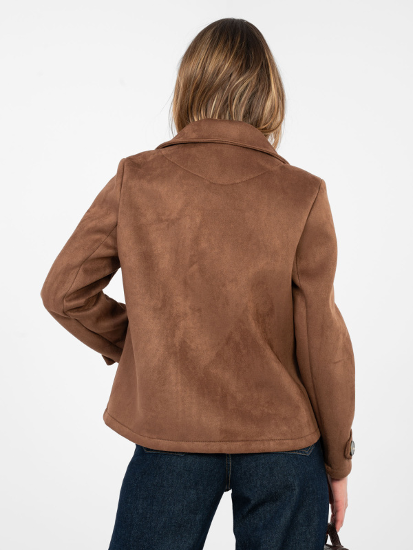 Krátký dvouřadý plášť hnědý