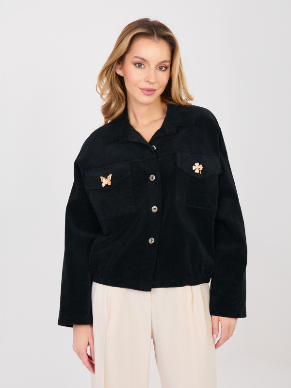 Černá strukturová bunda s kapsami