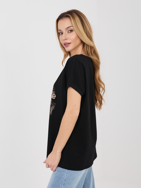 Černá bavlněná halenka oversize s nápisem