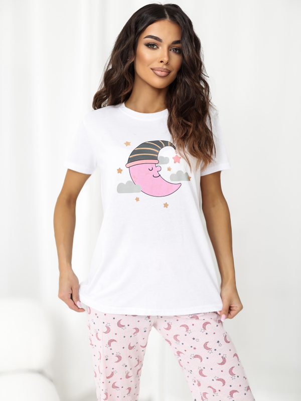 Růžové bavlněné pyžamo s pantoflemi