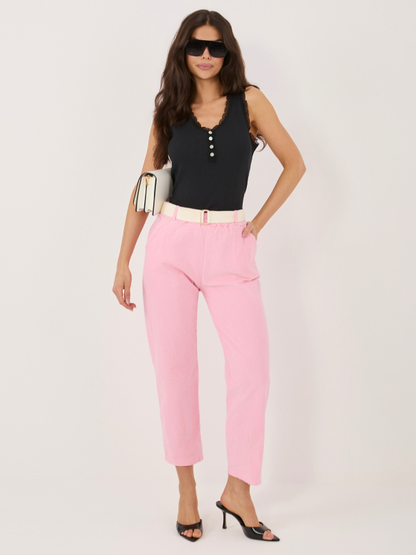 Světle růžové strukturové kalhoty