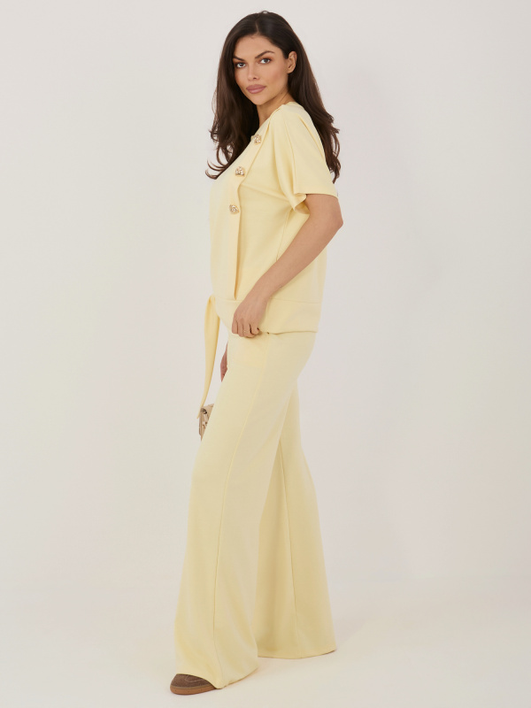 Žlutý dámský komplet se širokými kalhotami