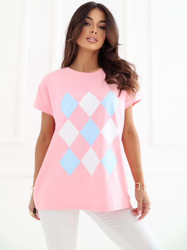 Halenka světle růžová s geometrickým vzorem