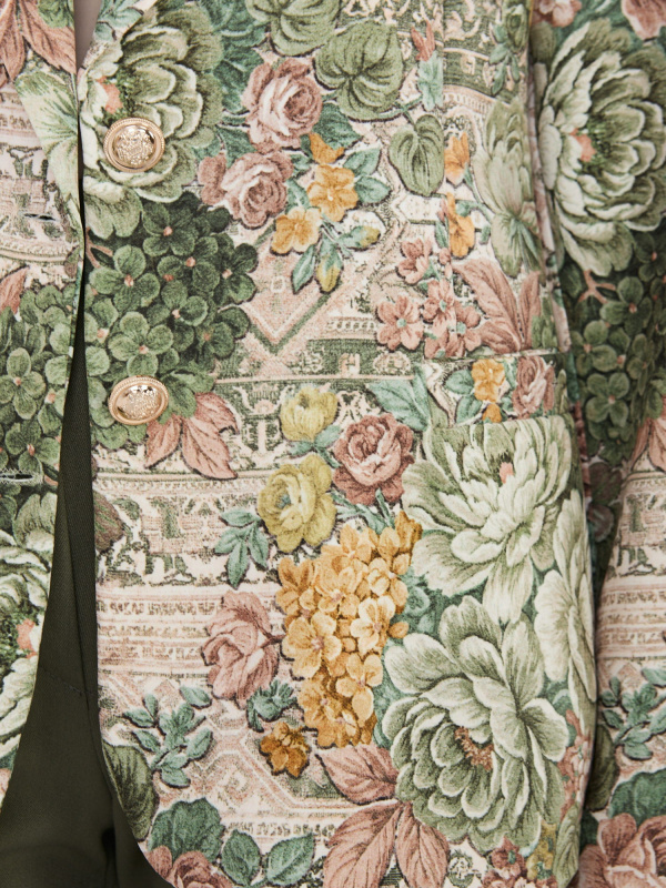 Zelená dámská sako s květinovým vzorem