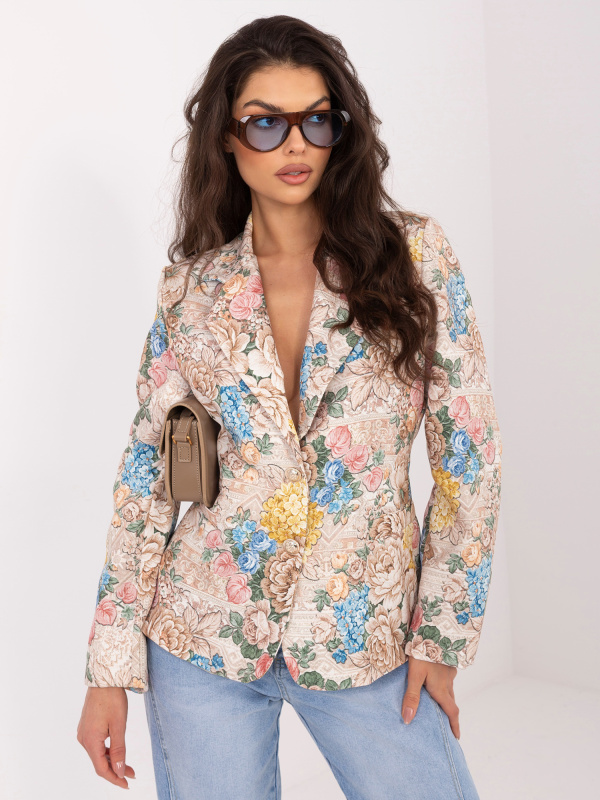 Béžové jednořadé sako s potiskem