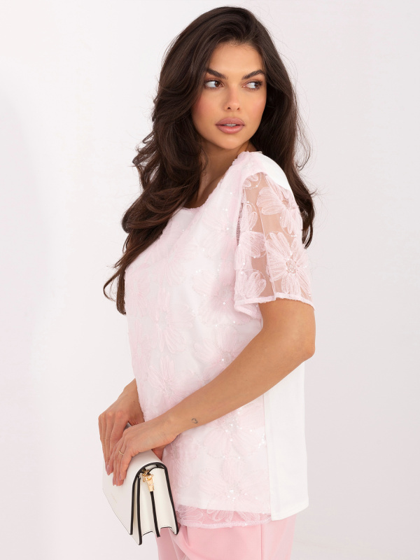 Elegantní halenka s flitry, světle růžová