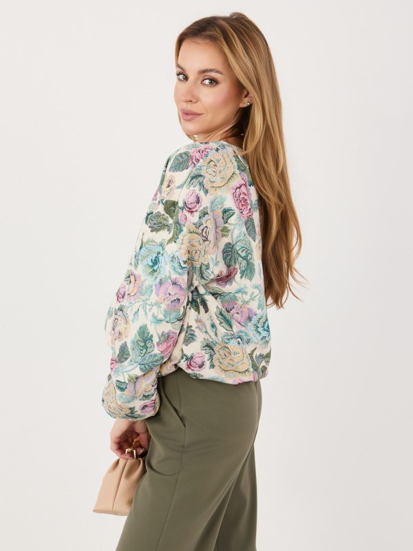 Zelená balonová bunda s květinami