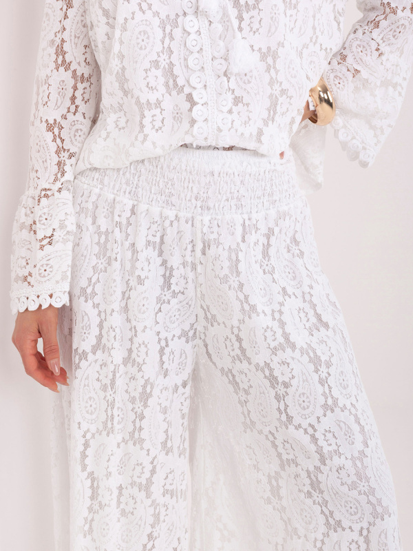 Bílé krajkové palazzo kalhoty