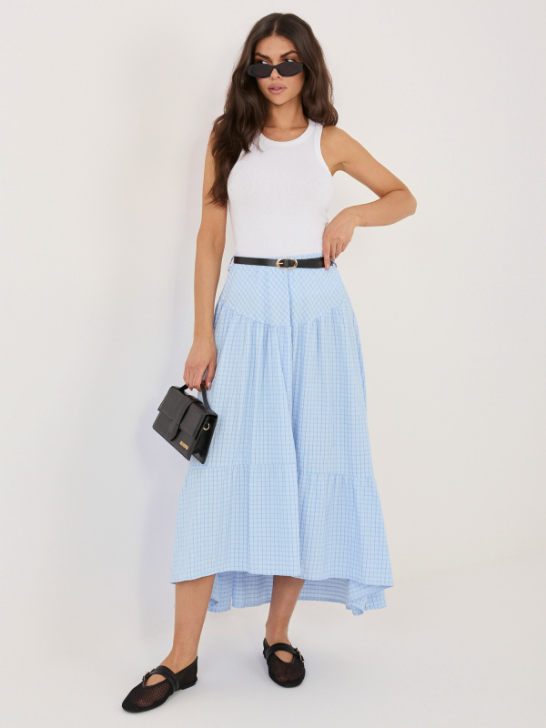 Světle modrá maxi sukně s volánem