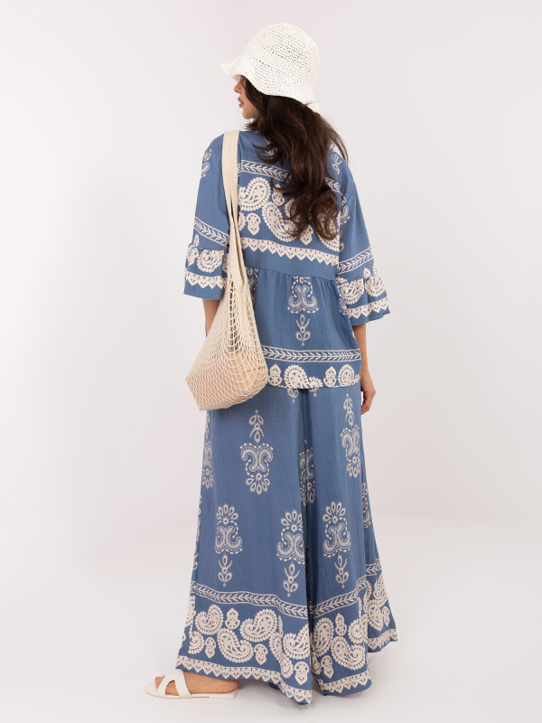 Modrý letní komplet se širokými kalhotami