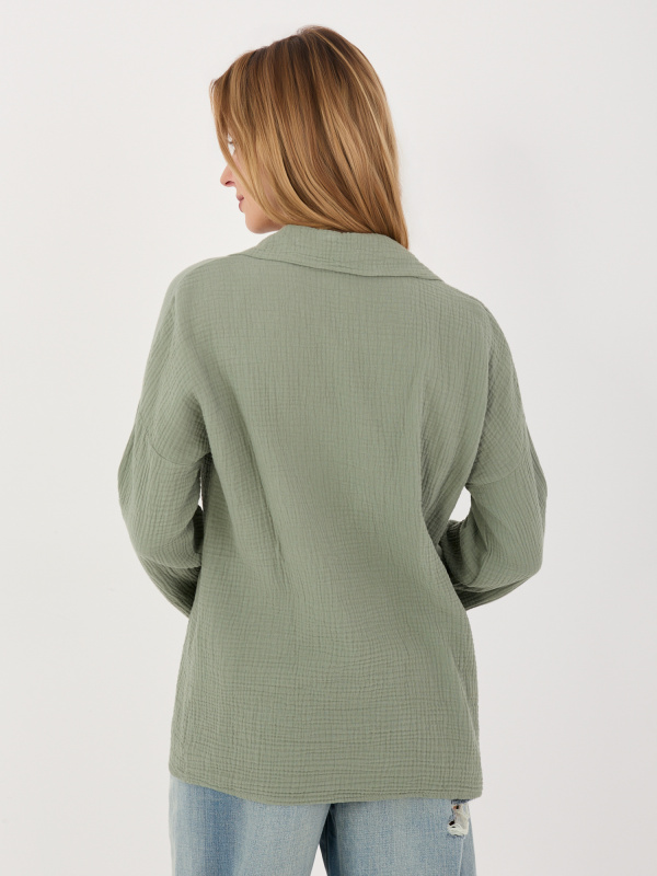 Khaki mušelinová košile s dlouhým rukávem