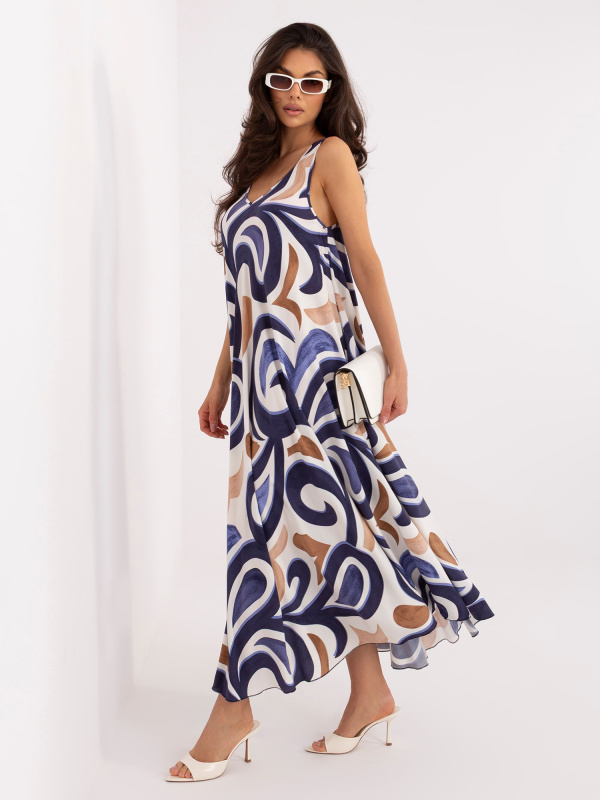 Tmavě modré trapézové šaty z viskózy