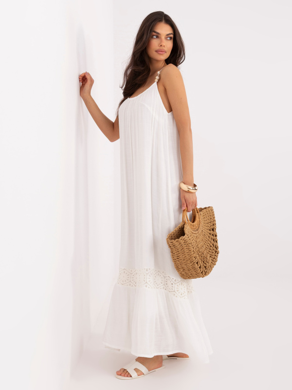 Ecru trapezové šaty s ažurovou vsadkou