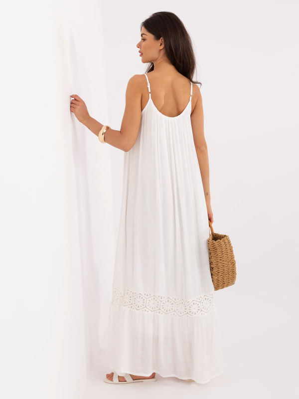 Ecru trapezové šaty s ažurovou vsadkou