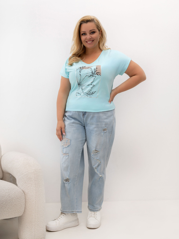 Mátové tričko s výstřihem do V, plus size