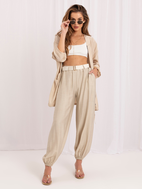 Dámské kalhoty IT-SP-10368.34 RUE PARIS Barva: Béžová, Velikost: UNI