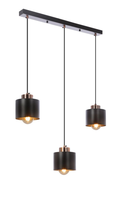 Loftové závěsné svítidlo nad jídelní stůl OLENA - 3xE27, 60W, černé / měděné