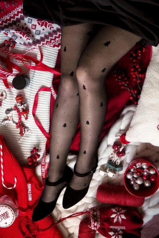 Tenké dámské punčochové kalhoty – CHRISTMAS TREES nero 2