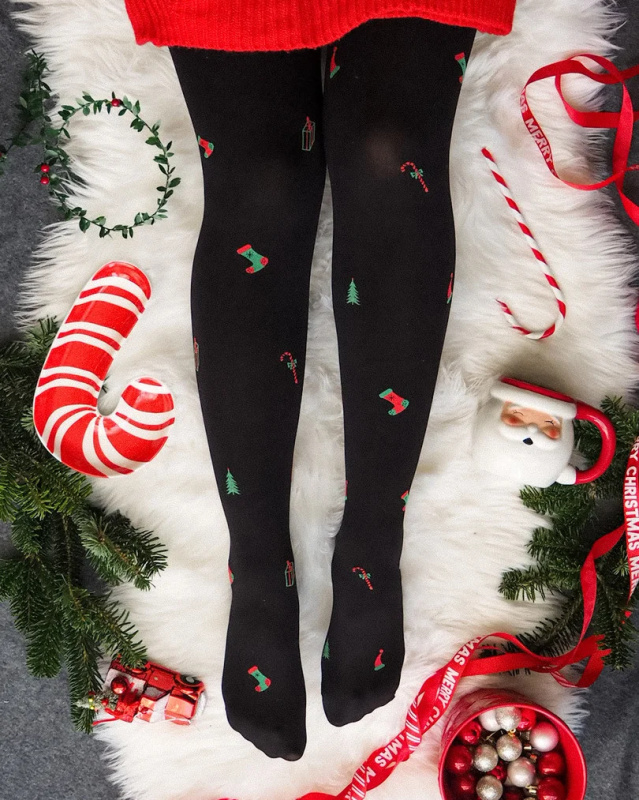 Hrubší dámské vzorované punčochové kalhoty CHRISTMAS TIGHTS nero 3