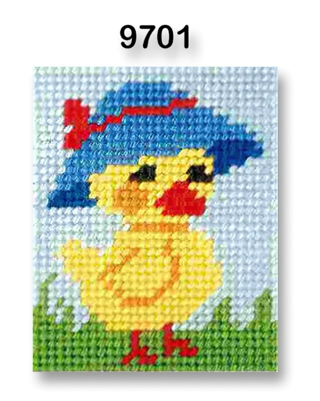 VTC Vyšívací sada s předtištěným motivem 70262/9701 kuře, žluto-modrá, 17x20,5cm